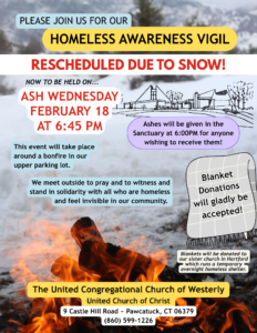 Homeless Awareness Vigil to be held on Ash Wednesday, February 18 at 6:45PM
