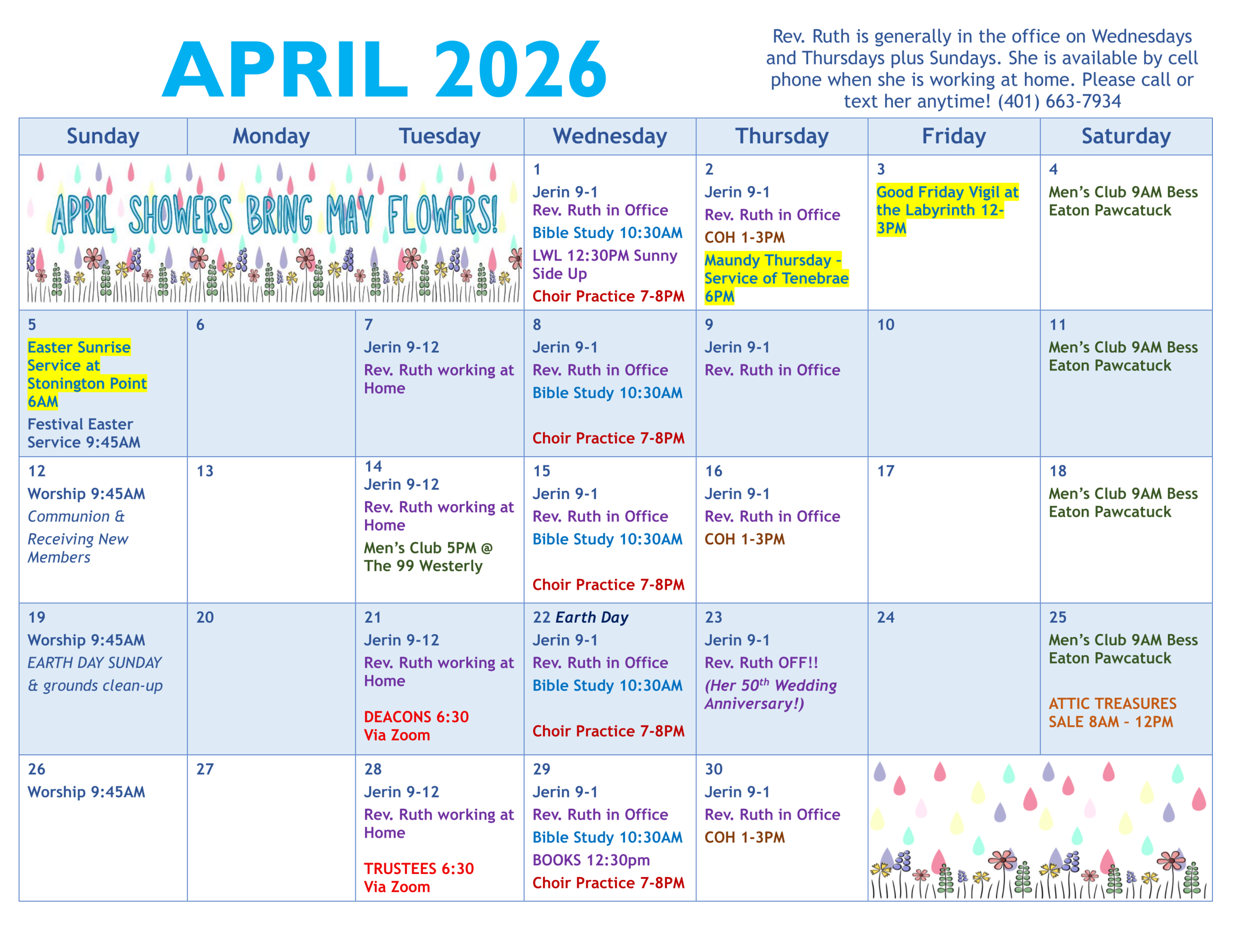UCC Westerly's April Calendar